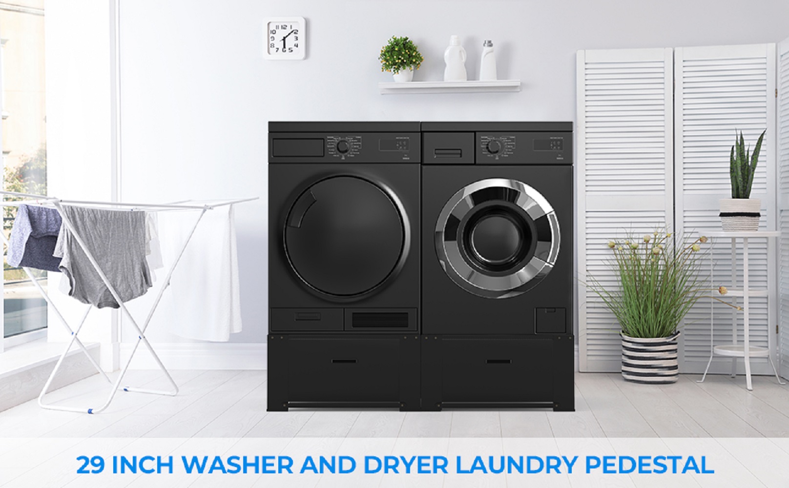 Dual Washing Machine Pedestals with Drawers 350Lb Heavy Duty Matalde 29" Laundry Pedestal 2 Pack Upgraded Design, Washer and Dryer Riser, Black