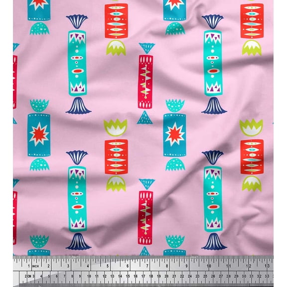 Soimoi Pink Poly Georgette Fabric Candies Food Print Fabric by Yard 42 Inch Wide