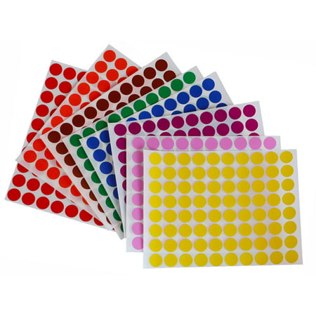 Colored Dot stickers colors 1/2 inch 13mm labels round sticker in 8 colors, 16 sheets total,  1280 Pack by Royal Green