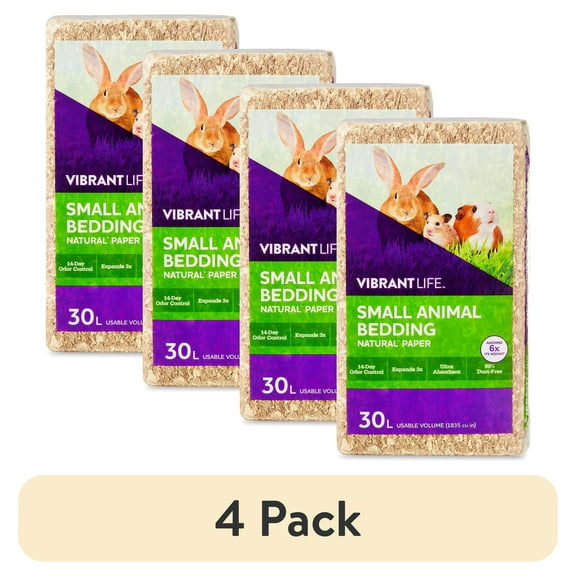 (4 pack) Vibrant Life Small Animal Bedding, Natural Paper, 30 L Bag