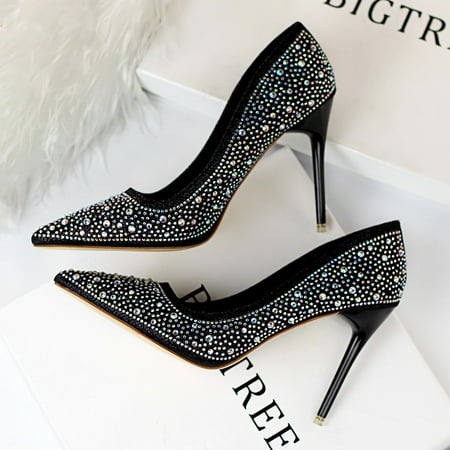 

Women‘s Rhinestone Decor High Heels Glitter Pointed Toe Slip On Stiletto Heels Wedding & Dress Shoes