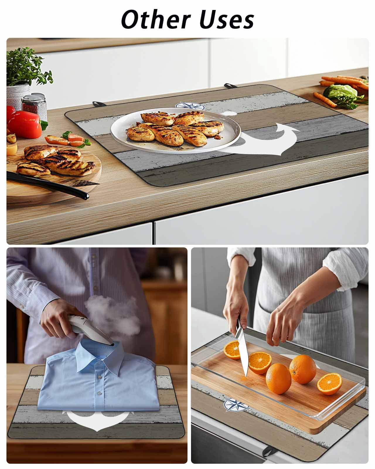 Stove Top Covers for Electric Stove, Anchor Brown Glass Stovetop Cover Protector, Nautical Grey Rustic Farmhouse Wood Grain Induction Cooktop Protector Oven Mat for Kitchen Countertop 31"x24"