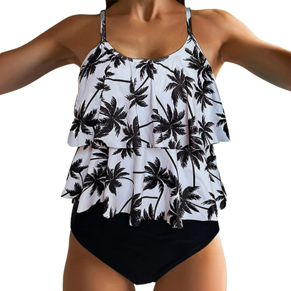 Pimfylm Plus Size Tankini Swimsuits for Women Two Piece Swim Top Shorts Tummy Control Bathing Suits(White,L)