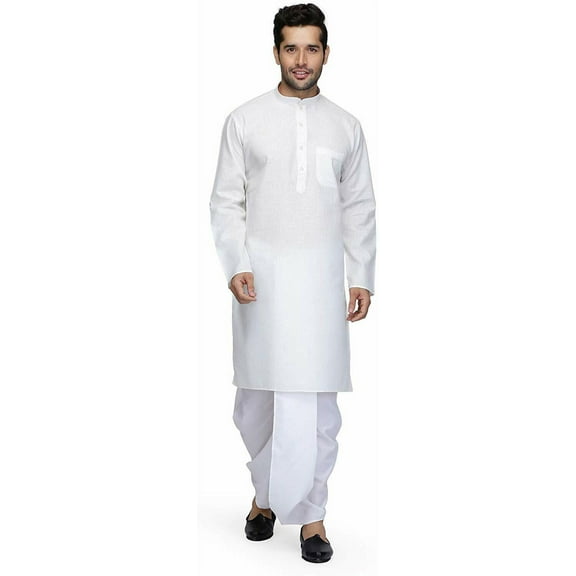Mens Desginer Wear Bollywood Style Indian South Indian Cotton Dhoti Kurta Set
