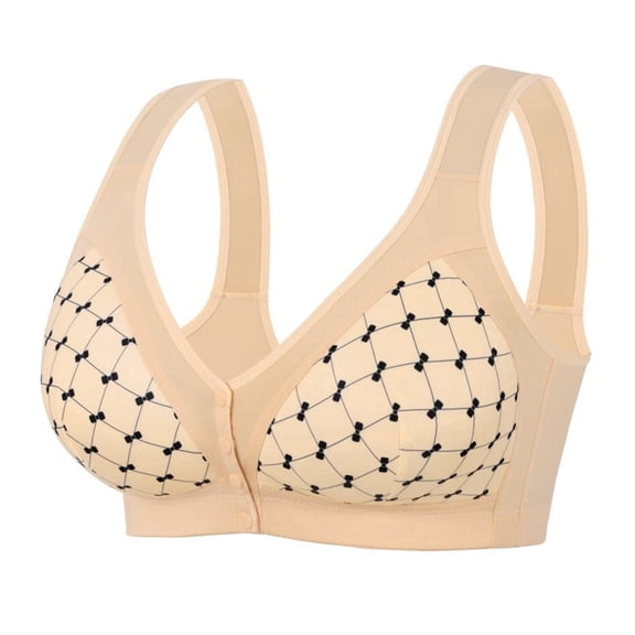 Women Plus Size Front Closure Bra U-Back Wireless Breathable Wide Strap Everyday Bra