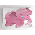 thumbnail image 1 of Elephant Nursery Pillow Sham Comic Safari Animals as Toddler with Tusks Mammal Savannah Zoo Cartoon, Decorative Standard Queen Size Printed Pillowcase, 30 X 20 Inches, Pink White, by Ambesonne, 1 of 2
