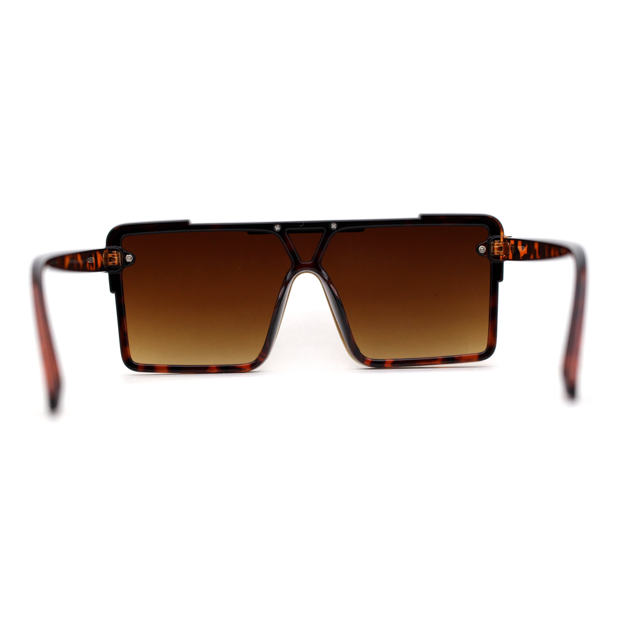 Mens Luxury Mod Rimless Block Lens Shield Oversize Sunglasses Tortoise  Brown 