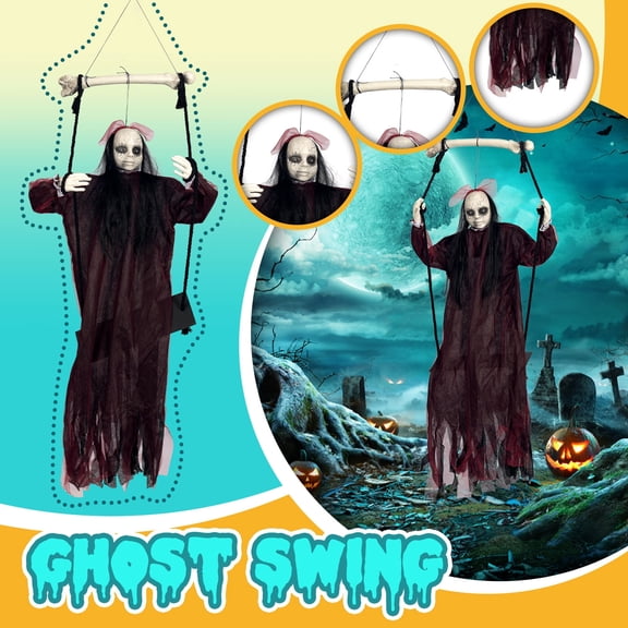 Halloween Swing Hanging Decoration Red Swing Electric Light Sound Induction Horror Trick Decoration, Sound Sensor Activated with Glowing Eyes Eerie Sounds, Indoor Scary Prop​​
