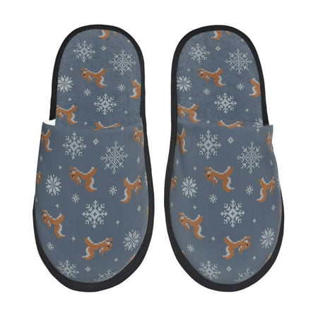 

Rateoe Squirrel And Snowflakes Pattern Fuzzy Slippers Fuzzy Soft House Slippers Plush Furry Warm Cozy Open Toe Fluffy Home Shoes-Medium