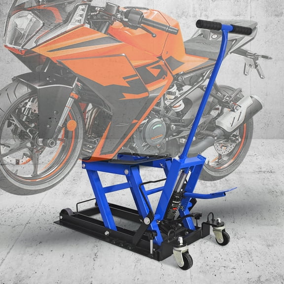Vertlley Hydraulic Motorcycle Lift Jack 1500 lb Capacity Steel ATV Lifts Stand Hoist with Wheels and Handle for Motorcycles, Blue