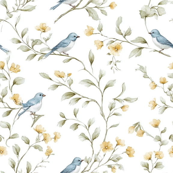 Peel and Stick Wallpaper Farmhouse Decor Blue Birds Yellow Floral Self Adhesive Removable Renter Friendly Contact Paper for Bedroom 24in x 118in