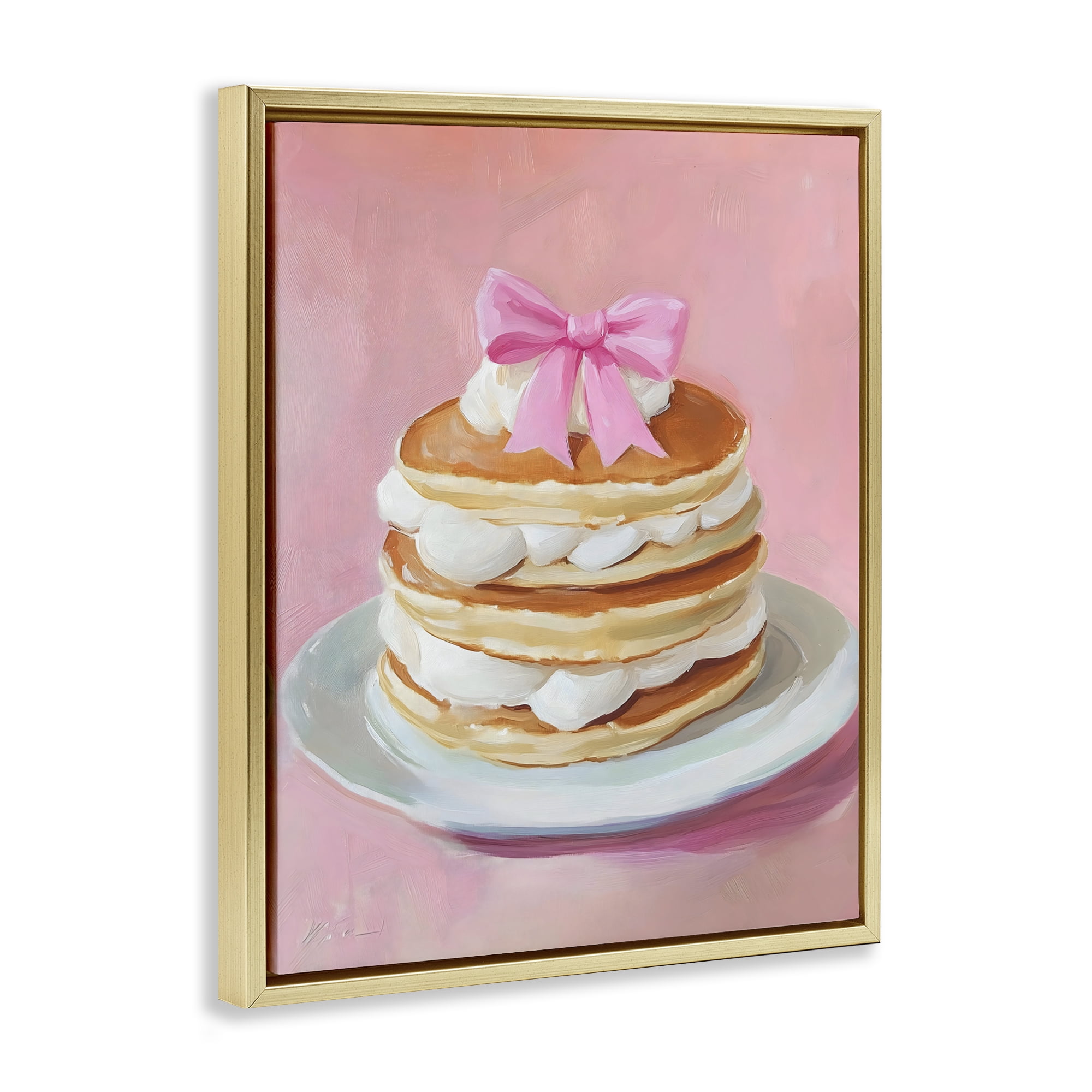 Stupell Industries Coquette Pancakes with Whipped Cream Gold Framed Floater Canvas Wall Art, design by The Prints Vibe
