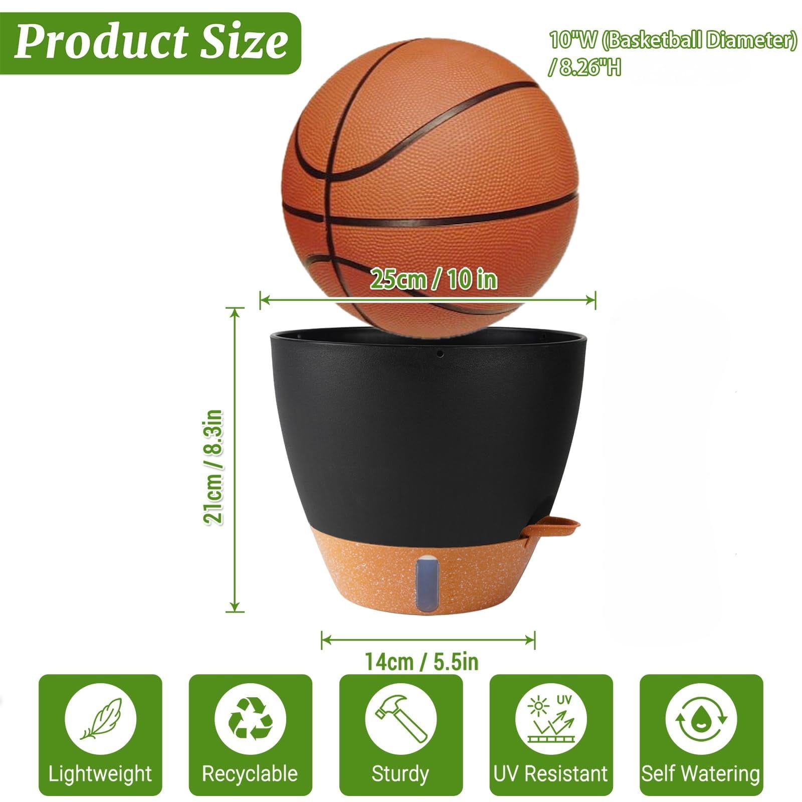 2 Pack 10 inch Plant Pots, Plastic Self Watering Planters with Drainage Holes, Deep Reservoir, Water Level Indicator, Modern Decorative Flower Pots for Indoor Outdoor Plants (Black, 10 inch)