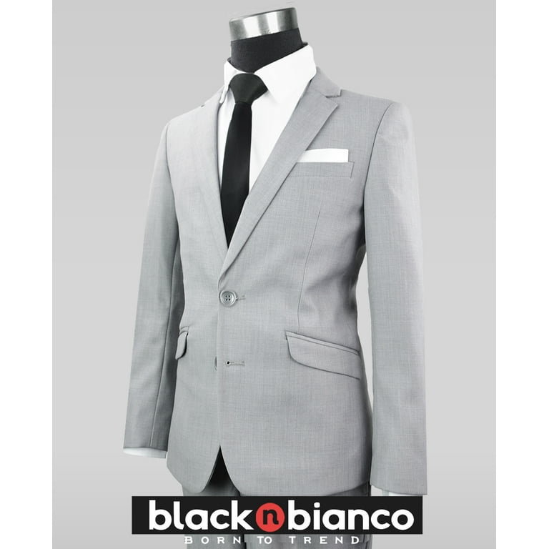 Black n Bianco Boys' Signature Light Gray Slim Suit Complete Set