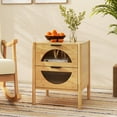 thumbnail image 2 of Costway 1 PCS Bamboo Nightstand with 2 Storage Drawers & Reeded Tempered Glass Fronts Bedroom, 2 of 10