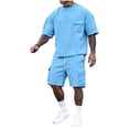 thumbnail image 3 of Bovxnpu Men's Clothing Set 2 Piece Outfits Tracksuit Men Short Sleeve Crew Neck Top Multi Pocket Elastic Waist Shorts Set, 3 of 7