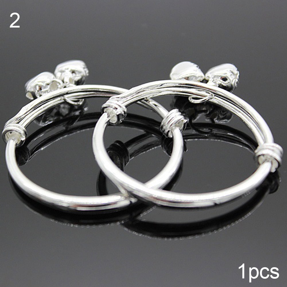 2X Small Bell Silver Plated Kid Child Baby Childrens Jewelry bangle Bracelet  FO 