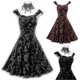 thumbnail image 2 of Halloween Gothic Vintage Printed Dress Square Collar Wrapped Chest Bowknot Women Summer Party Elegant Dress, 2 of 3