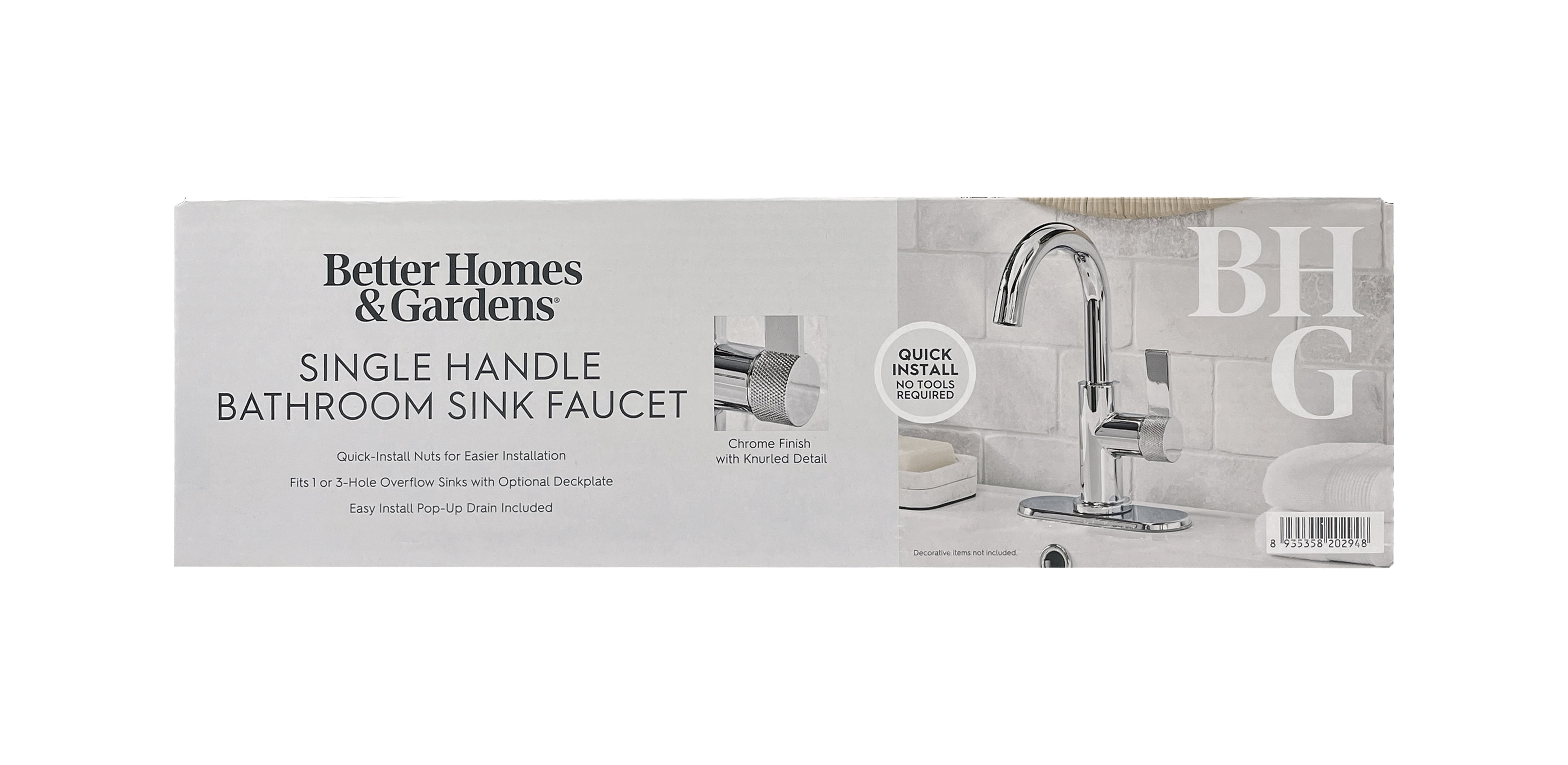 Better Homes & Gardens Chrome Single Handle High-Arc Bathroom Faucet with Knurled Handle
