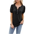 thumbnail image 5 of Women's Fashion Casual Solid Color Women's V Neck Button Wooden Ear Edge Short Sleeved T Shirt Top Women Short Sleeve Tops Loose Fit Womens Top Apparel T Shirt Women Shirts Summer Tee Shirts Women, 5 of 5