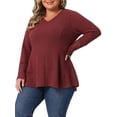 thumbnail image 4 of Agnes Orinda Women's Plus Size Tops Lace Mesh Patchwork Long Sleeve Texture V Neck Flowy Casual Waffle Blouse 1X Brown Red, 4 of 6