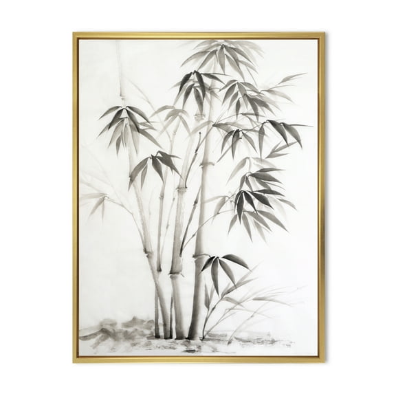 Designart 'Vintage Black and White Bamboo II' Traditional Framed Canvas Wall Art Print