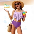 thumbnail image 5 of Xudanell Girls Swimsuit 2 Piece Bikini Set Tiered Ruffled Bathing Suit Straps Girls' Swimwear (11-12 Years,Purple), 5 of 5