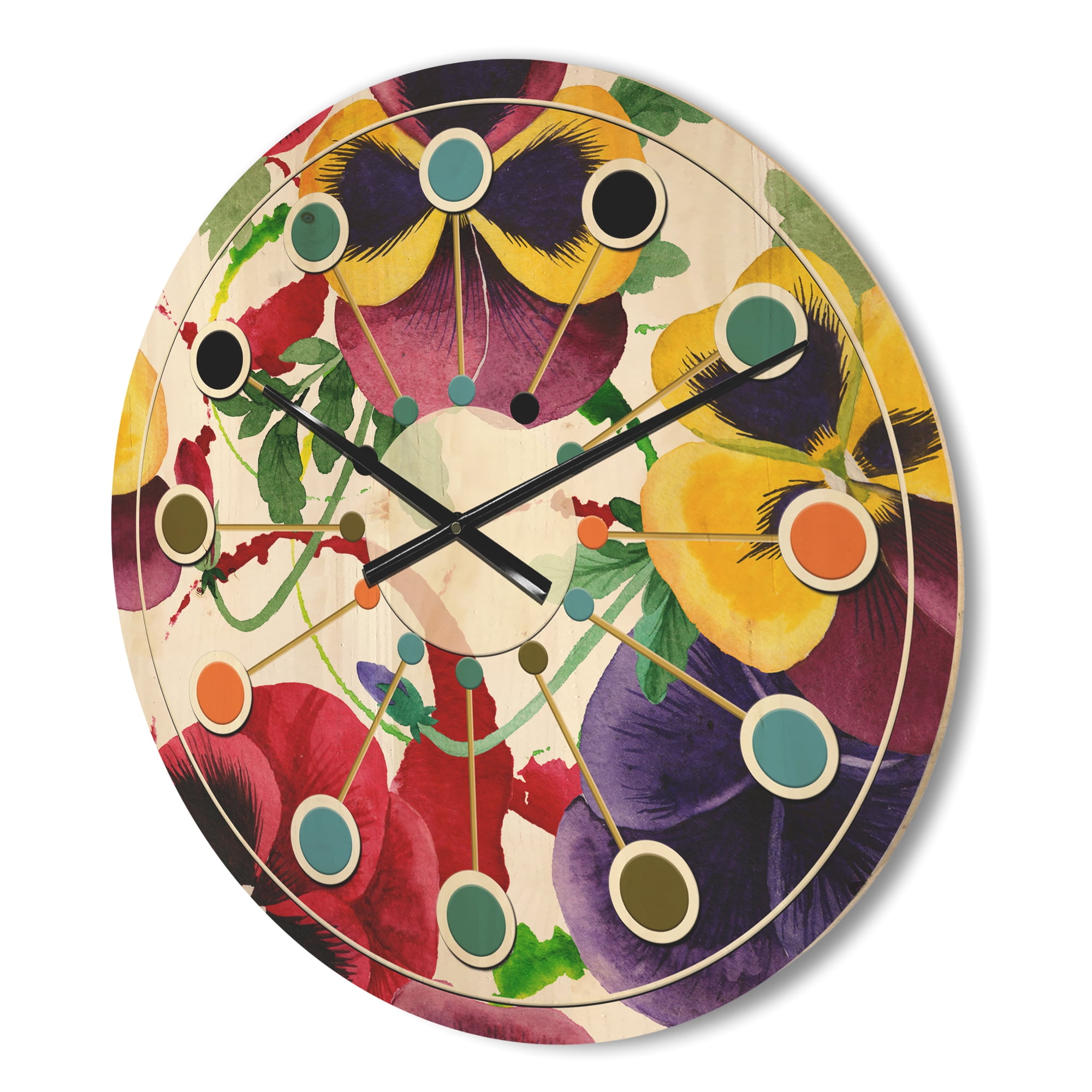 Designart 'Botanical Floral Retro VIII' Mid-Century Modern Wood Wall Clock