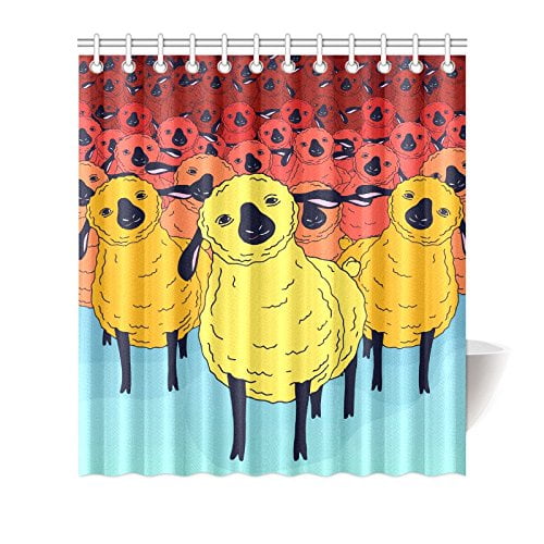 ARTJIA Cute Small Sheep Shower Curtain Waterproof Fabric Bath Curtain