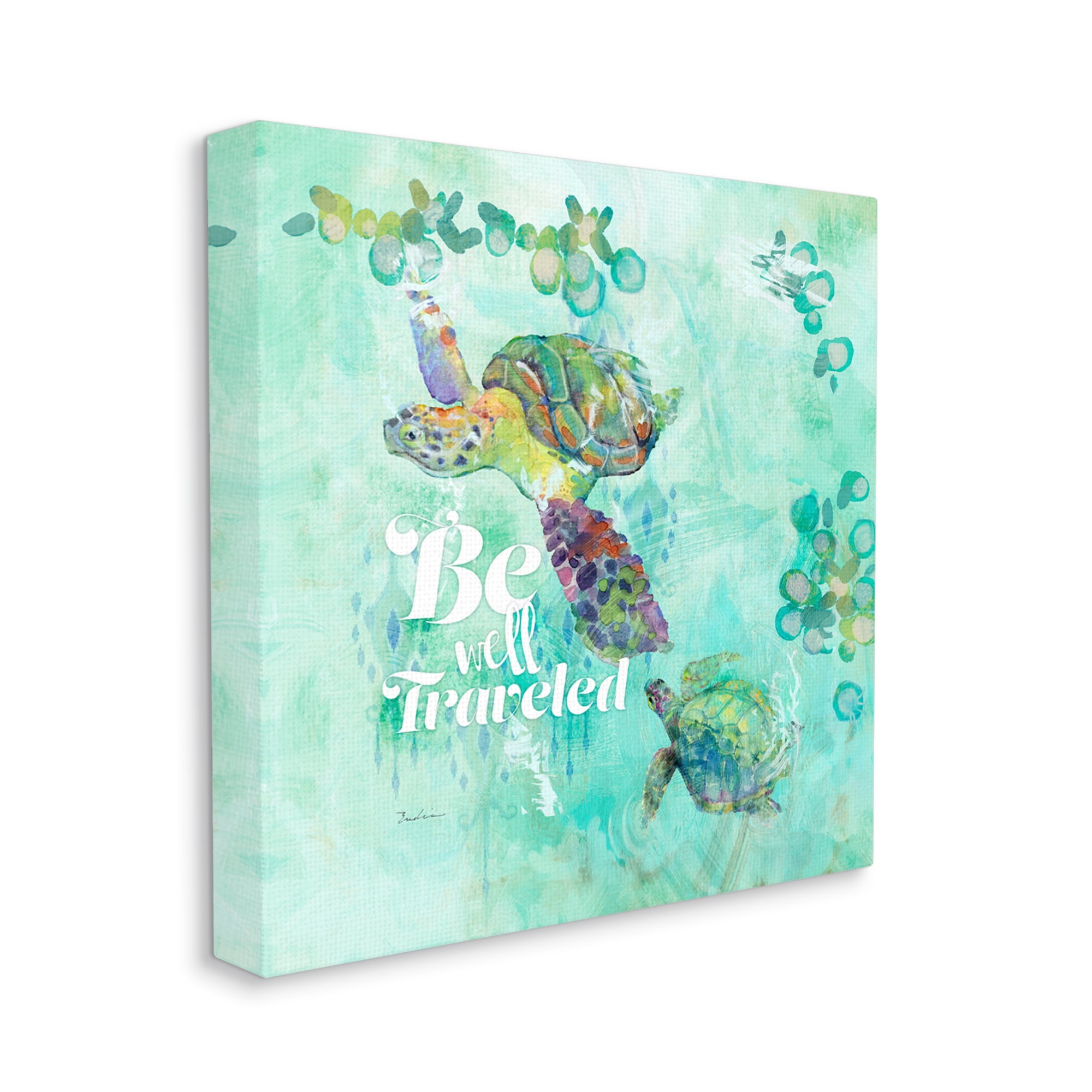 Stupell Be Well Traveled Sea Turtle Swimming Landscape Painting Gallery Wrapped Canvas Print Wall Art