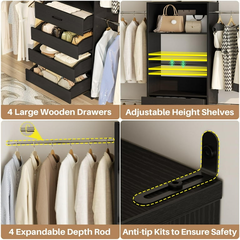 klowes clo Heavy Duty Lowes Rolling Clothes Rack Aheaplus Closet System, 4-9Ft Closet  Organizer With Wooden Drawers, Wood Closet Organizer System With Tower,  Walk-in Closet Organizer Wardrobe Clothes Rack With