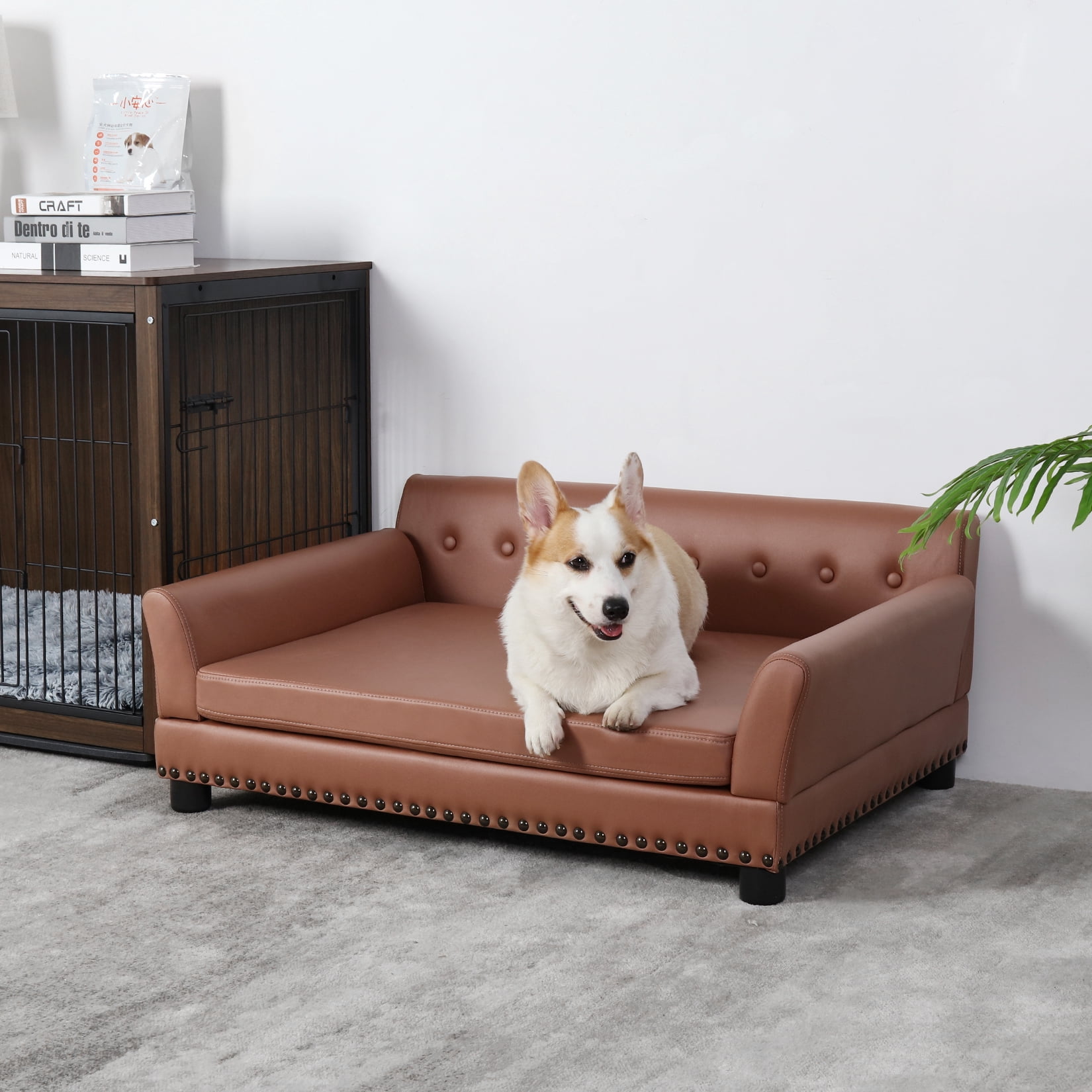 BingoPaw Rectangle Pet Couch Chair Sofa Dog Bed, Large, Brown, 42-in.