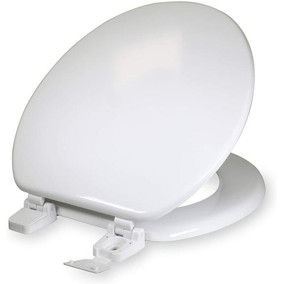 Highcraft Round Molded Wood Toilet Seat Slow Close Adjustable Hinge, White