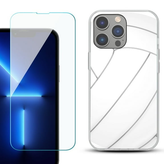 Slim-Fit Gel TPU Phone Case for iPhone 14 Pro Max, with Tempered Glass Screen Protector, by OneToughShield ® - Volleyball