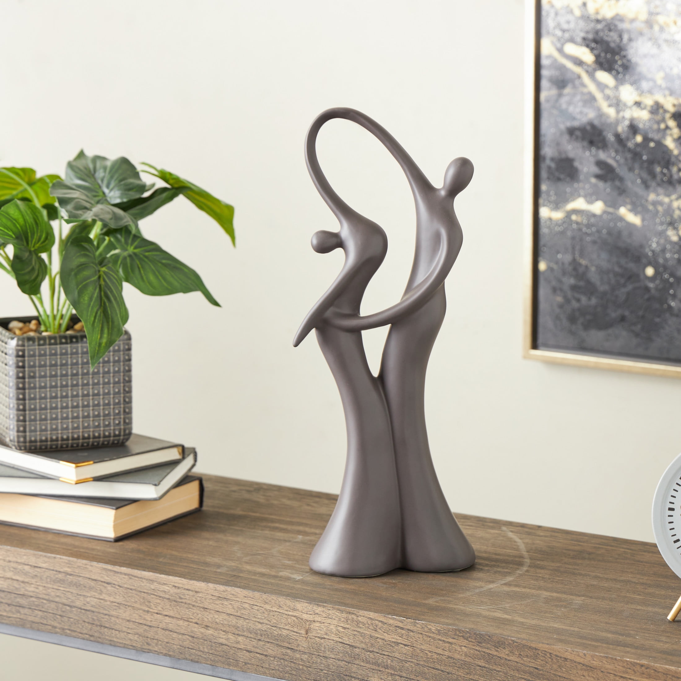 7" x 18" Black Ceramic Dancing People Sculpture, by DecMode