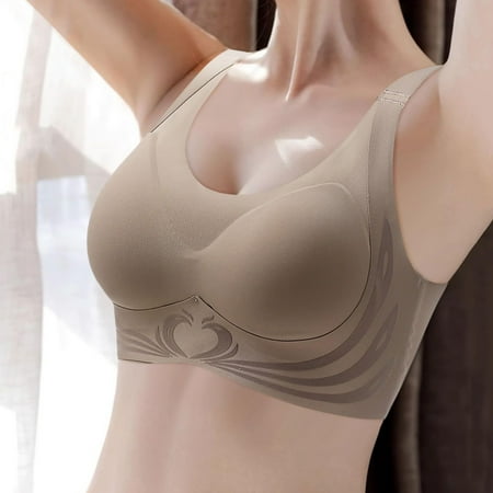 PRORMOOW Sports Bras for Women  Seamless Bra  Wireless Bras  Plus Size Bras  Push Up Bras  Women s Large Size Seamless Steel Ring Sports Gathering Fixing Cup Bra  Coffee  38