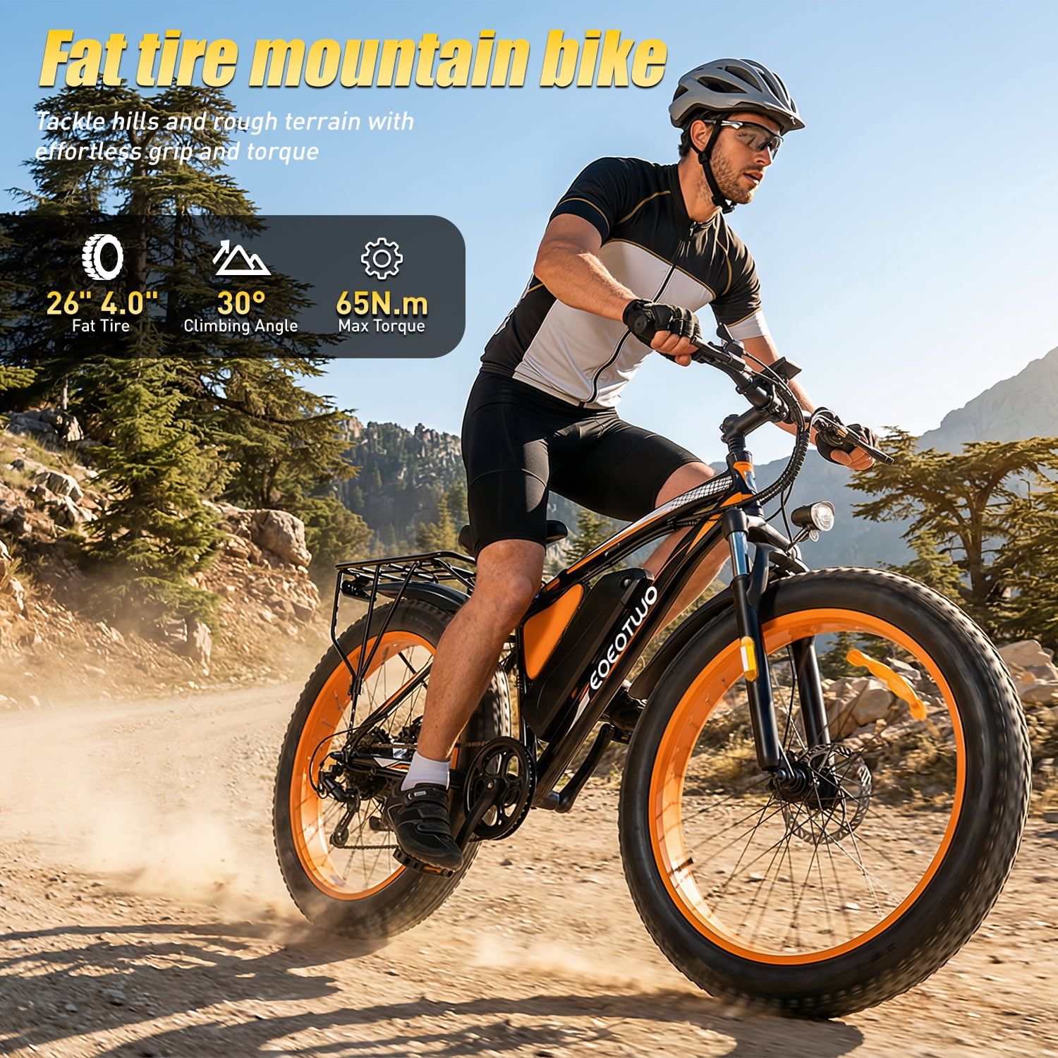 26" Fat Tire Electric Bike for Adults, 1500W Peak Motor, 48V 20Ah Battery Up to 80 Miles, 30MPH Top Speed, 7-Speed, Front Suspension, Rear Rack, All-Terrain Off-Road E-Bike