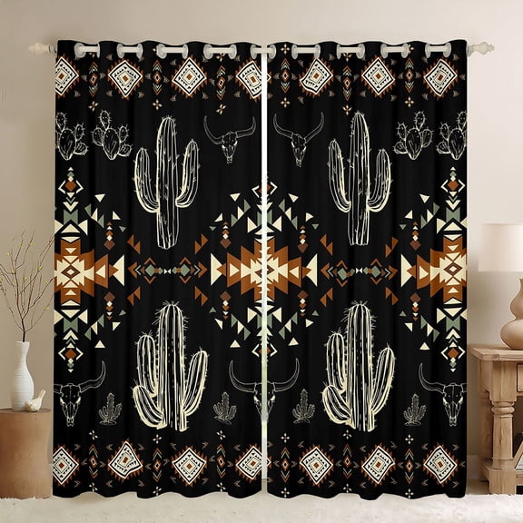 Homewish Teens Bohemian Aztec Curtains Pack of 2 (42x84 Each),Western Cactus Curtains Blackout,Exotic Style Bedroom Curtains,Ultra Soft Home Decor