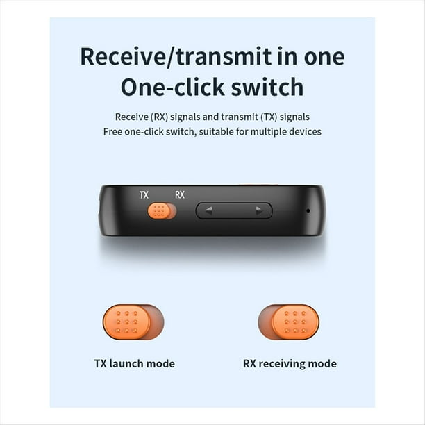 Transmisor y Receptor de Audio Bluetooth 5.3 Adaptador de Audio Auxiliar Inalámbrico 2 en 1 de 3,5 mm Transmisor Bluetooth