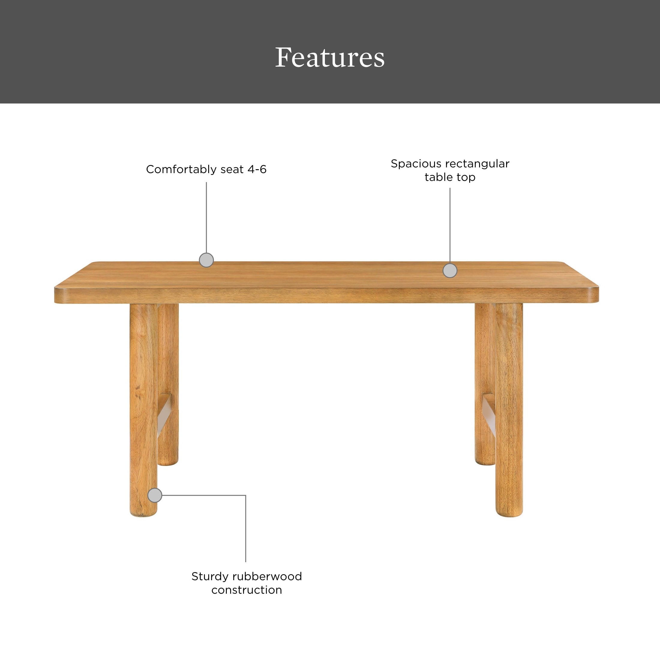 Better Homes & Gardens Adlin 70 in Rectangle Dining Table, Light Honey