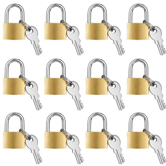 Mini Padlock Small Padlock Solid Brass Locks with 2 Keys for Luggage Lock, Backpack, Gym Locker Lock, Suitcase Lock, Classroom Matching Game and More (12 Pieces)