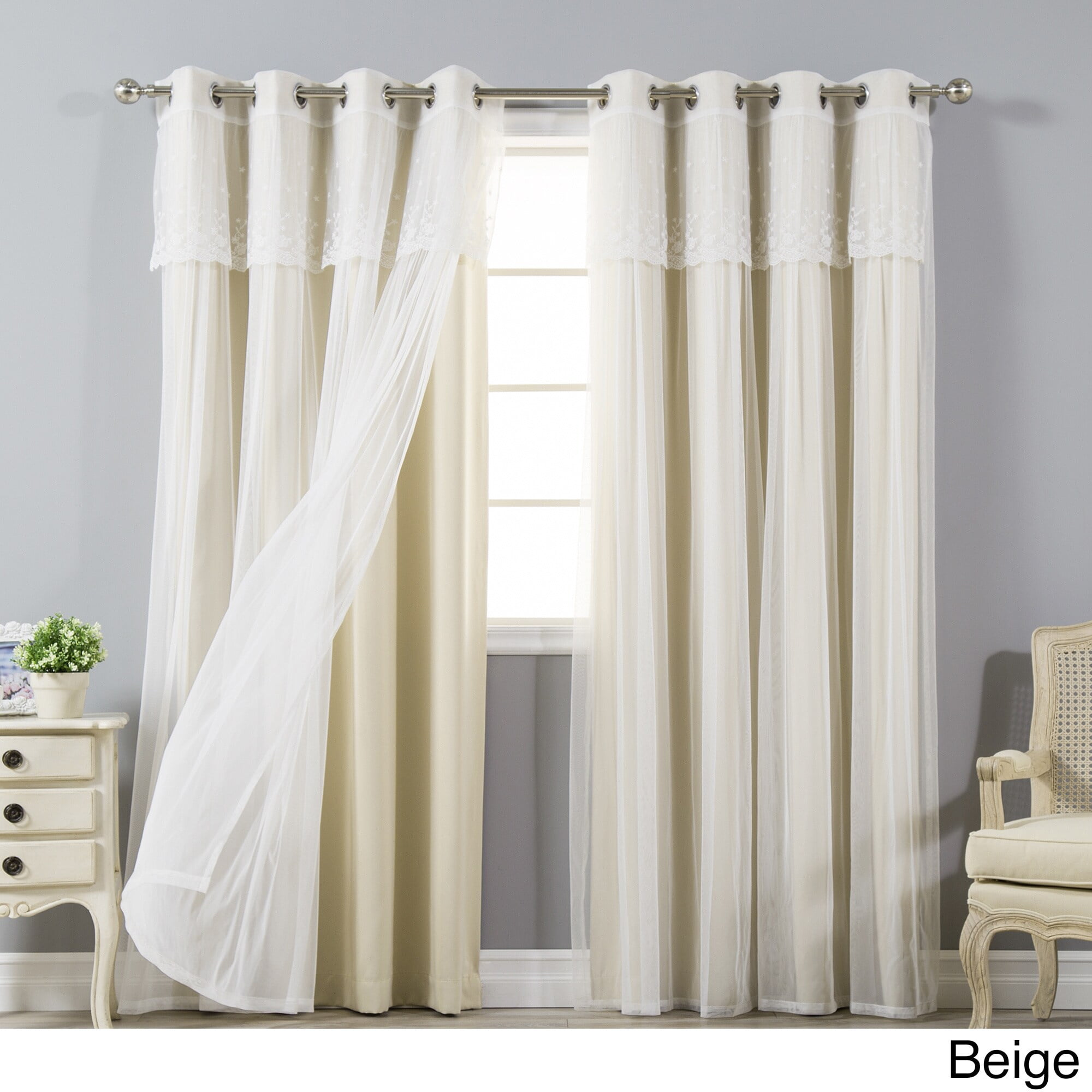 Best Home Fashion Set 4 Tende Oscuranti Con Pizzo E Tulle - Pannelli 132x243 Cm Con Occhielli In Acciaio - Colore Vapor - Perfette Per Soggiorno E Camera Da Letto - 2