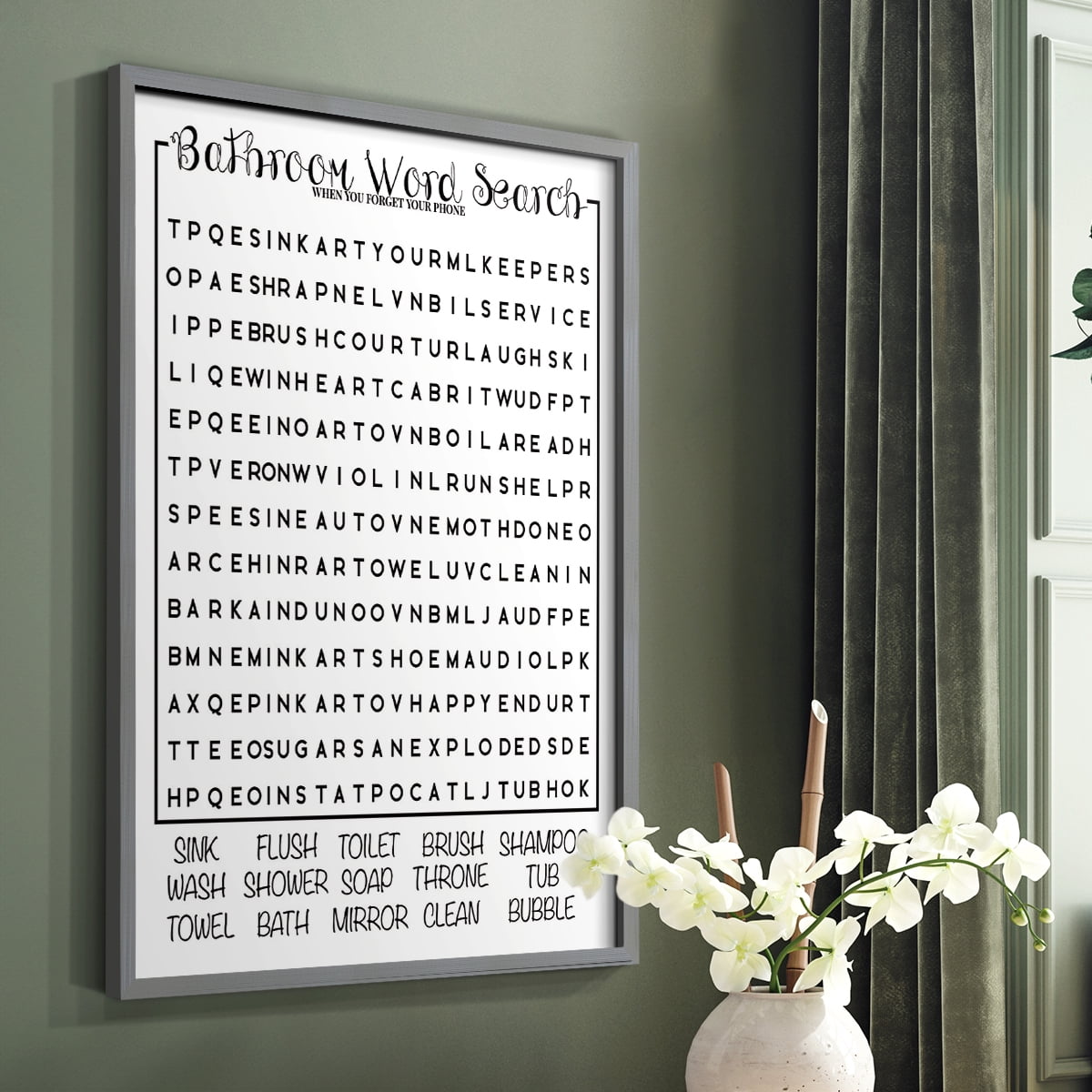 Bath Word Search in Paper Solid Wood 8 x 10 Framed Print