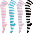 thumbnail image 2 of 10 piezas de calcetines hasta la rodilla a rayas grises + rayas anchas negras, 2 of 3