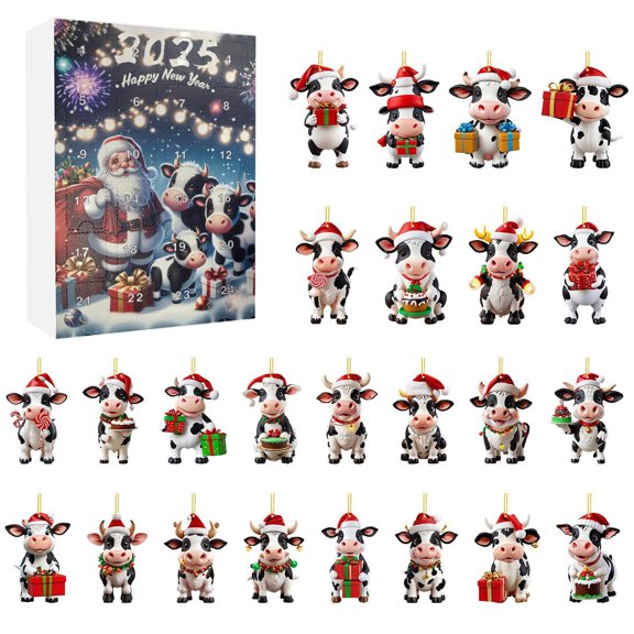 2024 New Advent Countdown Calendar 24 Day Christmas Advent Calendar Cute Cow Christmas Ornaments Pendant Christmas Cow Figures and Accessories