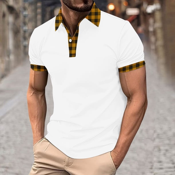 Blusa y camisa de manga corta con cuello vuelto para hombre, blusa de manga corta con solapa y botones estampados, blusa de poliéster para hombre