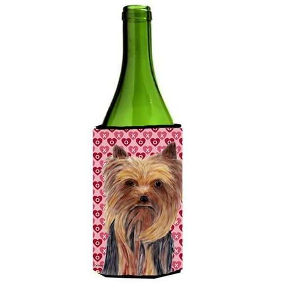Yorkie Hearts Love and Valentines Day Portrait Wine bottle sleeve Hugger 24 oz.