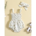 thumbnail image 2 of Infant Baby Girls Romper Set, Sleeveless Pleated Flower Print Romper with Hairband Summer Outfit, 2 of 9