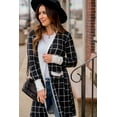 thumbnail image 3 of Women's Black Plaid Colorblock Edge Open Cardigan with Pockets - [ZhiHiMeRi] | (US 16-18)XL, 3 of 12