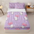 thumbnail image 2 of Manfei Cartoon Kitten Zipper Full Size Comforter Sets with Fitted Sheet and 2 Pillowcases, Valentine's Day Love Heart Balloon Zipper Bedding Set, Purple, Reversible, 4 Pieces, 2 of 7